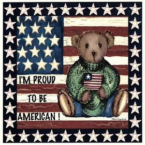 Bear Proud amerikanische USA Flagge quadratische Überglasung Wasserrutsche Keramik Aufkleber - Bild 1 von 3