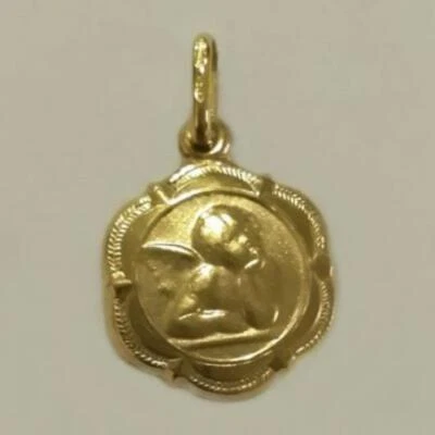 NEW 9ct 9K Gold guardian Angel cupid medallion pendant 1.4cm. Made in Italy. - Image 1 of 4