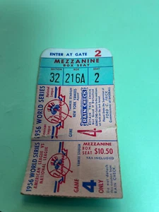 1956 World Series Game 4 Ticket Yankees Dodgers Mezzanine Box Sitzplatz Besitzer? - Bild 1 von 4