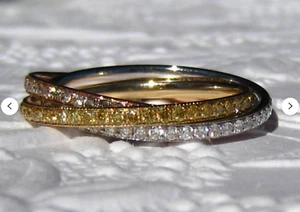 14K Gold Tri-Color Rolling Ring Milgrain, Diamond Eternity Ring, Trinity 7.5 - Picture 1 of 9