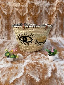 Straw Bag Basket Handle Long,Handmade Large Straw Moroccan Baskets,Beach Bag,Nat - Picture 1 of 6