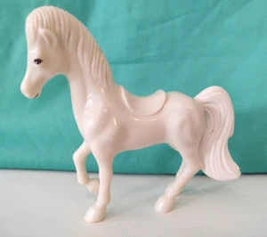 Miniature White Horse Figure Saddled Play Toy 3 Inch Plastic - Picture 1 of 7
