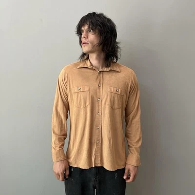 Vintage 70s Faux Suede Button Up Shirt • L  - Image 1 of 4