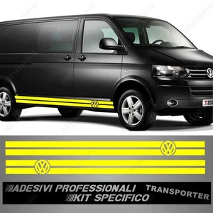 COPPIA ADESIVI STRISCE FIANCATE VOLKSWAGEN RACING PER TRANSPORTER T4 T5 GIALLO - Picture 1 of 2