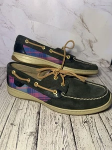 Sperry Top Sider Womens Flannel Print And Black Boat Deck Shoes Size 8M - Picture 1 of 5