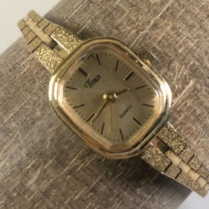 Vintage Timex Women BA CELL Fashion Gold Tone Quartz Analog 15mm Watch 5 3/4" - Picture 1 of 13