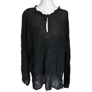Johnny Was Damen Bestickte Tunika Oberteil Langarm Cupra Viskose Schwarz Gr. XL - Bild 1 von 15