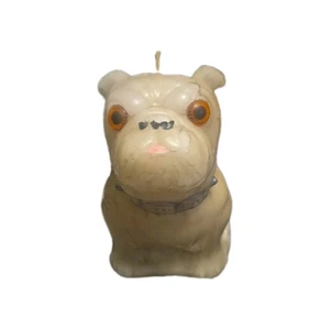 Vintage Bulldogge Wachskerze Figur braun weiß nie beleuchtet sitzender Hund Kerzenmann 9 Zoll - Bild 1 von 6