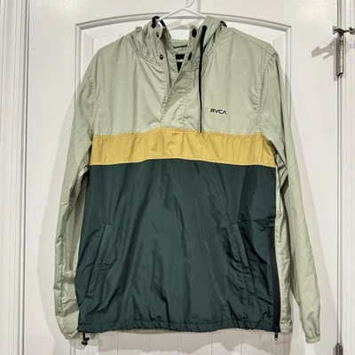 RVCA Men's MEYER PACKABLE Anorak Jacket Green Color block Size Small - Image 1 of 4