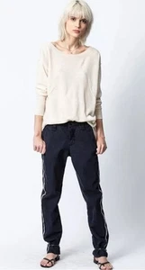 NWT Zadig And Voltaire $298 Pomelo Mili Cotton Pant 38 Navy/ Gold White Stripe - Picture 1 of 10