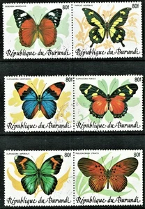 [mag154] BURUNDI 1989 Scott#654D/F SURCHARGED 80frs BUTTERFLIES Used in pairs - Picture 1 of 2