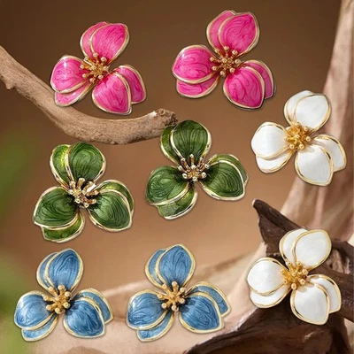 Moda Encantadores Esmaltes Flor Floral Aretes Mujeres Regalo Oreja Accesorios Lo último Foto 1 de 4