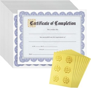Blue Certificate of Completion Award with Gold Seal Stickers - 48 Pack - Picture 1 of 9