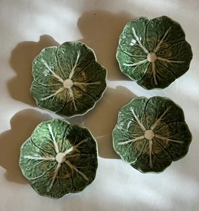 Bordallo Pinheiro Set of 4 Small Green Cabbage Leaf Bowls ~ 4.75” X 1.5” Vintage - Picture 1 of 13