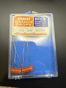 Vintage Sprague Orange Drop 6PS-D50 .005uF 600V NOS Difilm Capacitors (Set of 3) - Picture 1 of 10