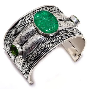 Pulsera de brazalete ajustable de plata esterlina 925 peridoto de ónix verde ... - Imagen 1 de 5