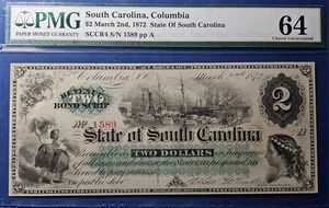 1872 $2 State of South Carolina, Columbia Obsolete Note - PMG 64  - Picture 1 of 2