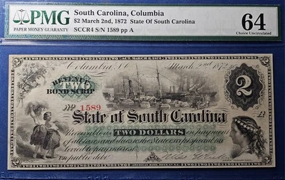 1872 $2 State of South Carolina, Columbia Obsolete Note - PMG 64  - Image 1 of 2