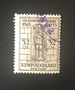 Stamps Canada Newfoundland Sc225 32c grey Gilbert statue Used 1933, see detail*. - Picture 1 of 9