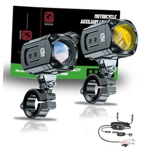 Motorcycle Auxiliary LED Light Kit Driving Spotlights White/Amber Iron gray - Picture 1 of 7