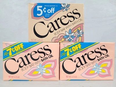 De colección Caress 3 Barras Corporales con Aceite de Baño 4.75 OZ Nuevo Antiguo Stock Jabón de Melocotón Sellado Foto 1 de 3