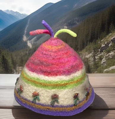 Handmade multicolored whimsical Wool Felt Felted Tea Cozy Floral Design - Image 1 of 4