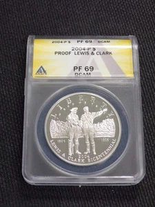 2004 LEWIS & CLARK PROOF 1oz .999 FINE SILVER ANACS GRADED PF69 $1 COIN - Picture 1 of 2
