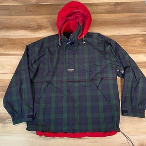 Vintage Chaps Ralph Lauren Anorak Jacket Medium Hooded Windbreaker Tartan Plaid - Picture 1 of 10