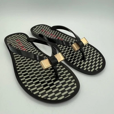 Coach Black White Jelly Flip Flops Sandals with Bow Detail - Image 1 of 4