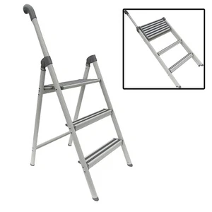 3 Step Ladder with Handle Support Rail Folding Aluminium Lightweight Stepladder - Picture 1 of 3