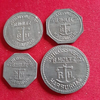 Marken. Hamburg Harburg. R. Holtz Werft  4 Marken Zink  unc - Bild 1 von 2