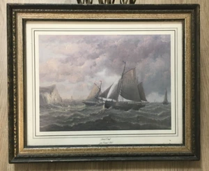 VINTAGE MID-CENTURY FRAMED ART PRINT DOVER COAST BY JOHN EVERARD - Picture 1 of 5