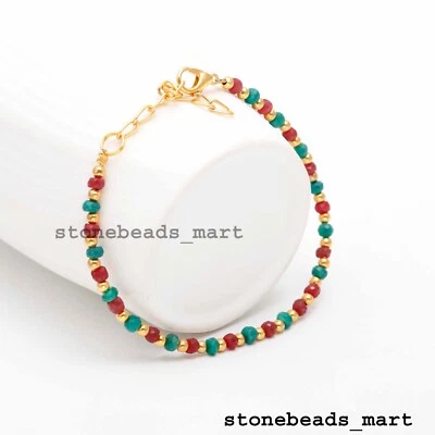 Rubin + Smaragd Korund facettiert 3-4 mm Edelstein Armband/Fußkettchen Schmuc... - Bild 1 von 4