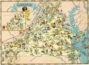  Canvas Reproduction, Vintage Pictorial Map of Virginia Ruth Taylor 1935 - Picture 1 of 1