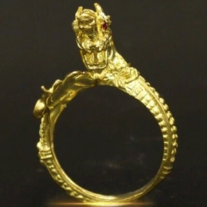 Naga Ring Brass Luck Charm Rich Dragon Jewelry Thai Buddha Amulet - Picture 1 of 3