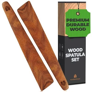 12 inch Teak Wood Spatula for Cast Iron, Small Wood Flipper, Egg Scraper, Fla... - Picture 1 of 7