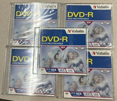 Verbatim DVD-R Recordable 16x Speed, 120 min, 4.7 GB  NEW 5 Piece Dvd - Image 1 of 2