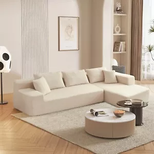 Modular Sectional Sofa L Shape Cloud Couch with Sherpa Fabric and Cushion Beige - Picture 1 of 8