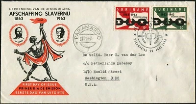 Suriname #312-313 Abolition of Slavery FDC 1963 Paramaribo Postmark Cover - Image 1 of 2