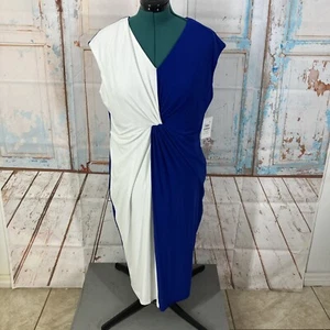 Kasper Women's Twisted-Front Colorblock Sleeveless Dress Size 1X Royal Blue/Whit - Picture 1 of 14