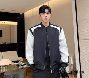 Men's Spring Fashion Stand Collar Long Sleeve Loose Color Matching Jackets Coats - Picture 1 of 27