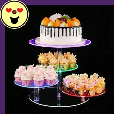 Soporte redondo de acrílico para cupcakes con 4 niveles y luz LED, recargable. - Image 1 of 4