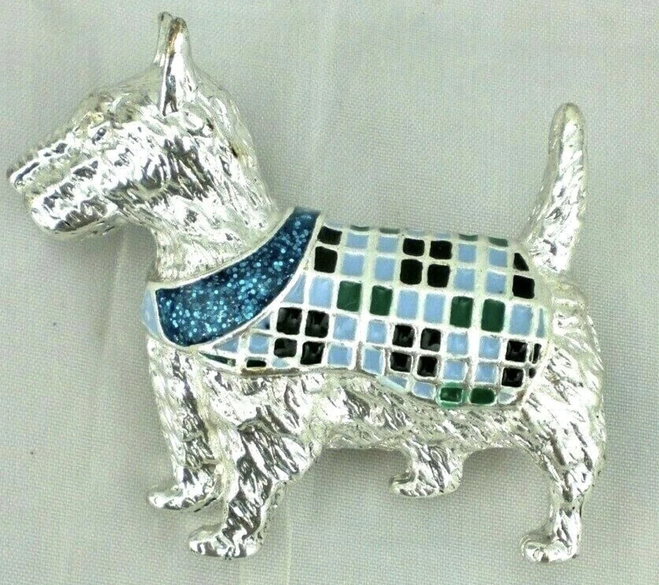 Napier Silver tone Blue Enamel & Rhinestone Scottie Dog Pin Brooch  New - Image 1 of 1