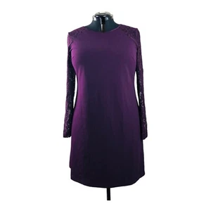 3765 Women's Purple Plum Shift Dress Lace Long Sleeve Knee Length Zip Size 16 - Picture 1 of 10
