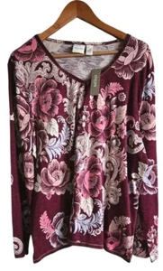 Chico’s Zenergy Damen-T-Shirt verzaubert Blumen Samtbesatz Regal Rubin Pailletten 3 neu mit Etikett - Bild 1 von 8