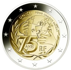 FRANCIA 2021 - 2 EURO COMMEMORATIVO UNICEF 75° -FDC BU UNC FROM ROLLS - Foto 1 di 1