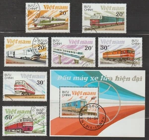 1988 Vietnam Souvenir Sheet & Stamps Locomotives Scott # 1893-1900 Cto NH - Picture 1 of 1