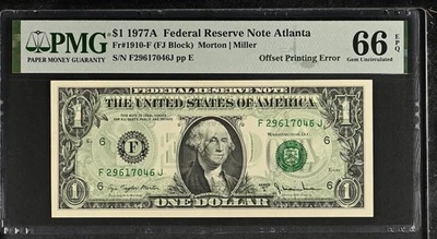 1977A $1 PMG 66EPQ Federal Reserve Note Offset Printing Error FR#1910F - Image 1 of 2