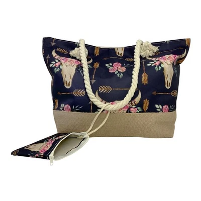 Arrow & Blossom 波西米亚中号 Burlap Bottom Weekender 托特包 Bah — 第 1/4 张图片