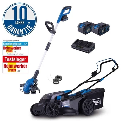 Scheppach Akku Rasenmäher BC-MP430-X 20V-IXES + Akku Rasentrimmer C-LT300-X